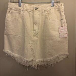 Free People Cream Fringe Denim Shirt